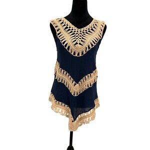 2/$18 SALE!  Vintage Crochet Top Womens S Open Knit Western Asymmetrical‎ Hem